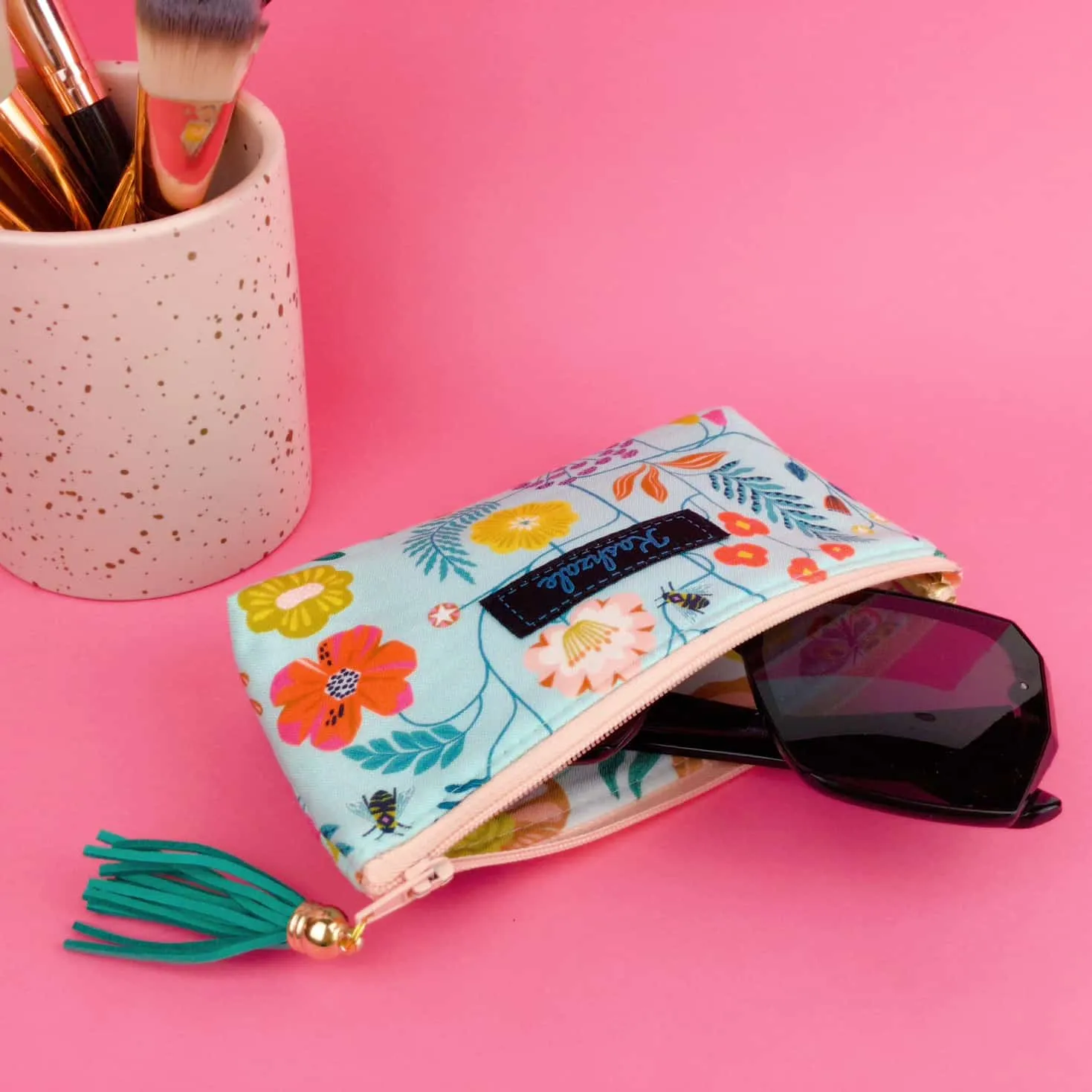 Light Blue Floral Sunglasses bag, glasses case.