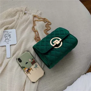 Lingge Embroidery Thread Shoulder Bag Chain Velvet Crossbody Bag