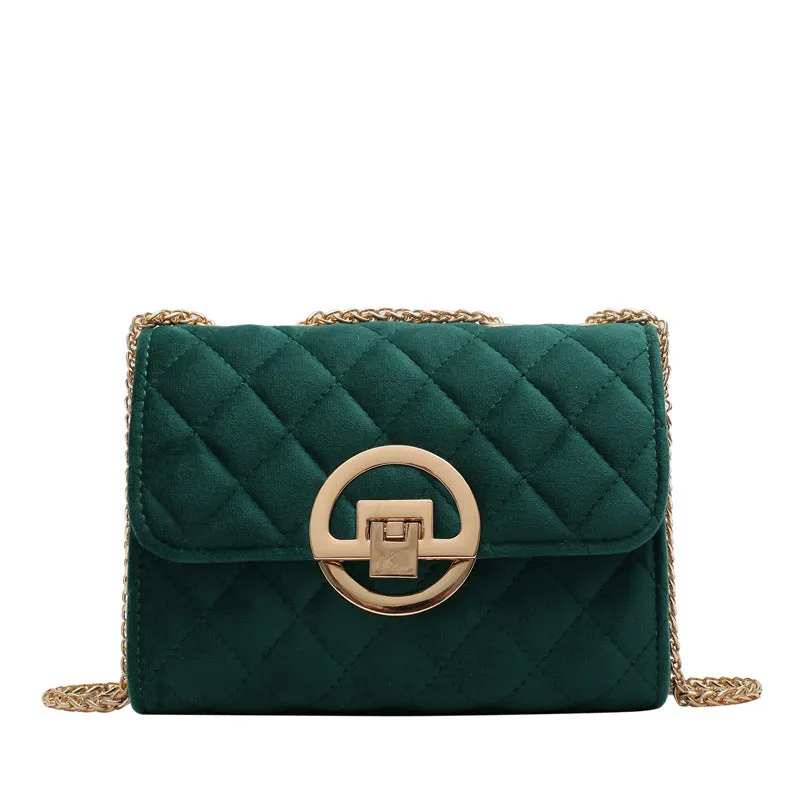 Lingge Embroidery Thread Shoulder Bag Chain Velvet Crossbody Bag