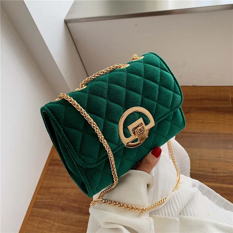Lingge Embroidery Thread Shoulder Bag Chain Velvet Crossbody Bag