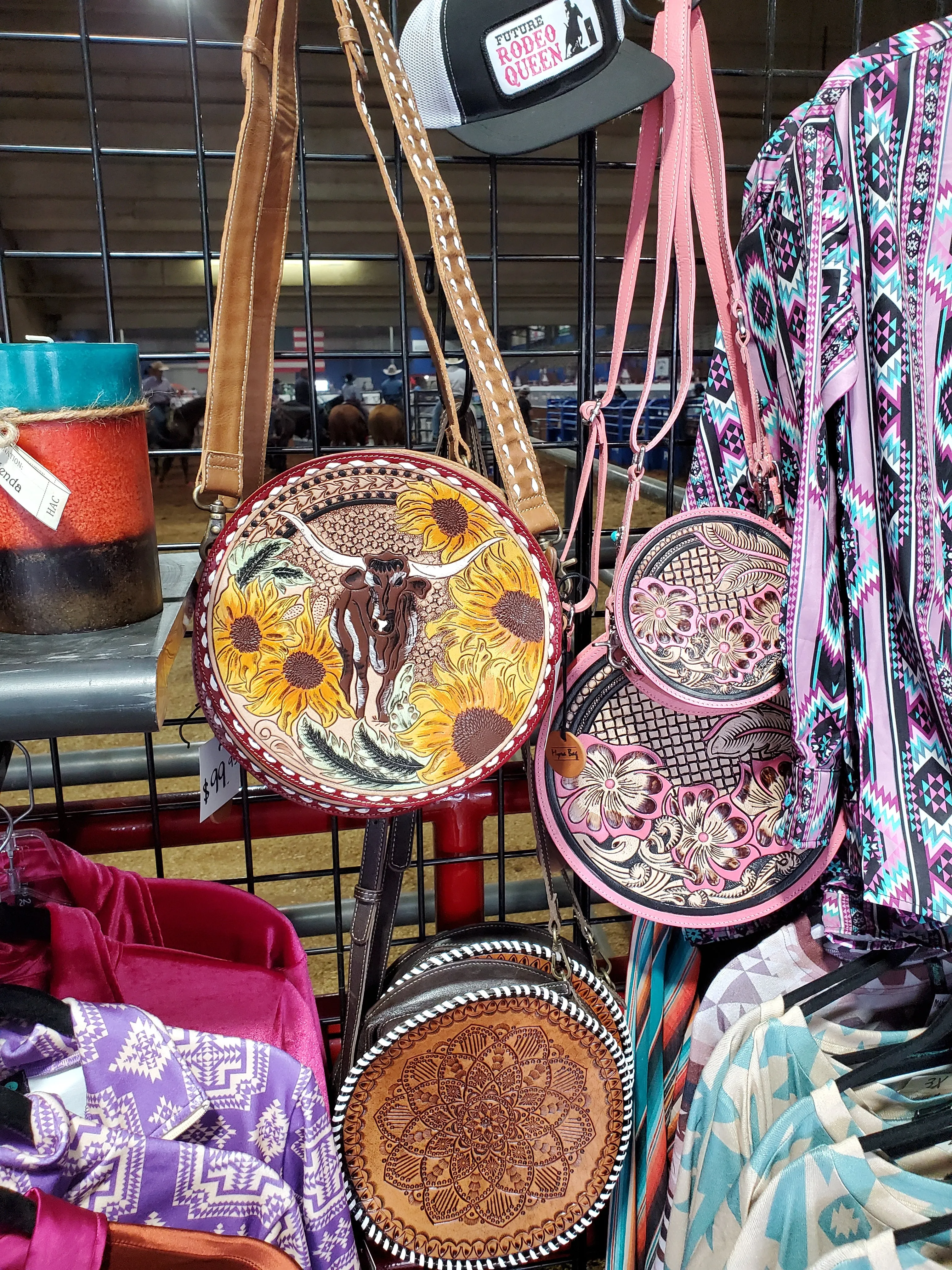 Longhorn Ridge Hand Tooled Round Bag