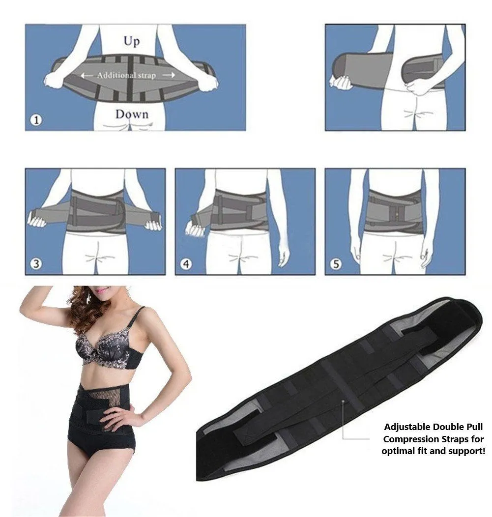 Lumbar Back Brace -  w/ Dual Sided Adjustable Compression Straps