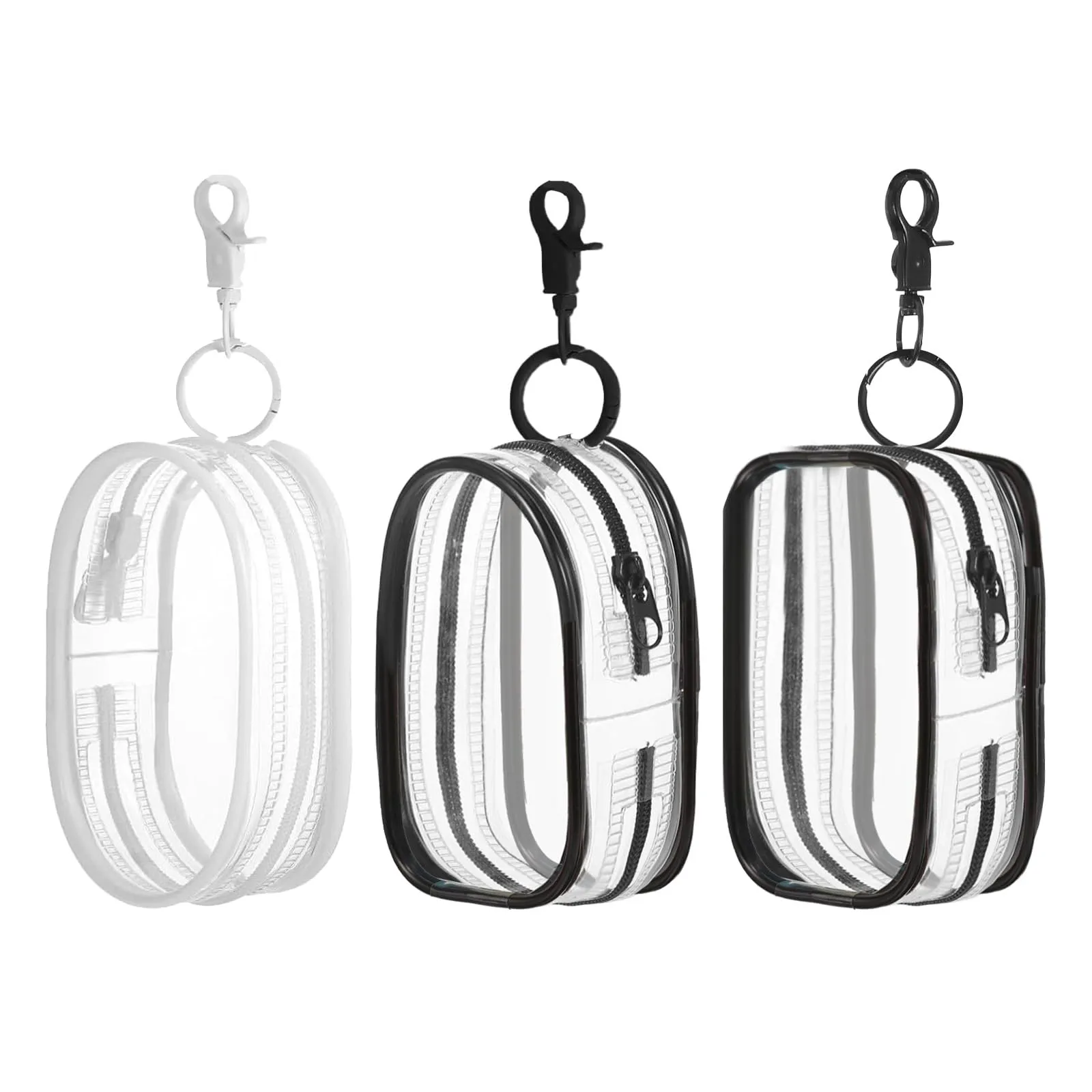 LYDZTION 3Pcs Clear Makeup Bag Mini Makeup Bag Keychain for Women,Waterproof Makeup Bag Key Pocket Lipstick Bag Card Holder Data Cable Organizer Zipper Pouch, Black and White, YANGM-1-06