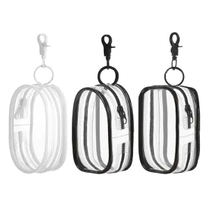 LYDZTION 3Pcs Clear Makeup Bag Mini Makeup Bag Keychain for Women,Waterproof Makeup Bag Key Pocket Lipstick Bag Card Holder Data Cable Organizer Zipper Pouch, Black and White, YANGM-1-06