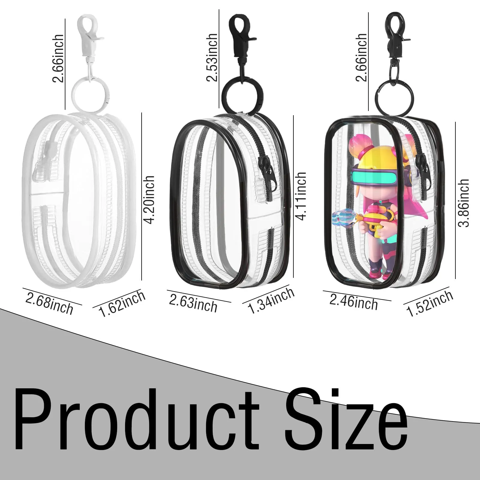 LYDZTION 3Pcs Clear Makeup Bag Mini Makeup Bag Keychain for Women,Waterproof Makeup Bag Key Pocket Lipstick Bag Card Holder Data Cable Organizer Zipper Pouch, Black and White, YANGM-1-06