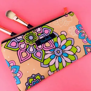 Mandala Magnifica Peach Zipper Pouch, Travel Pouch.  Exclusive Design.