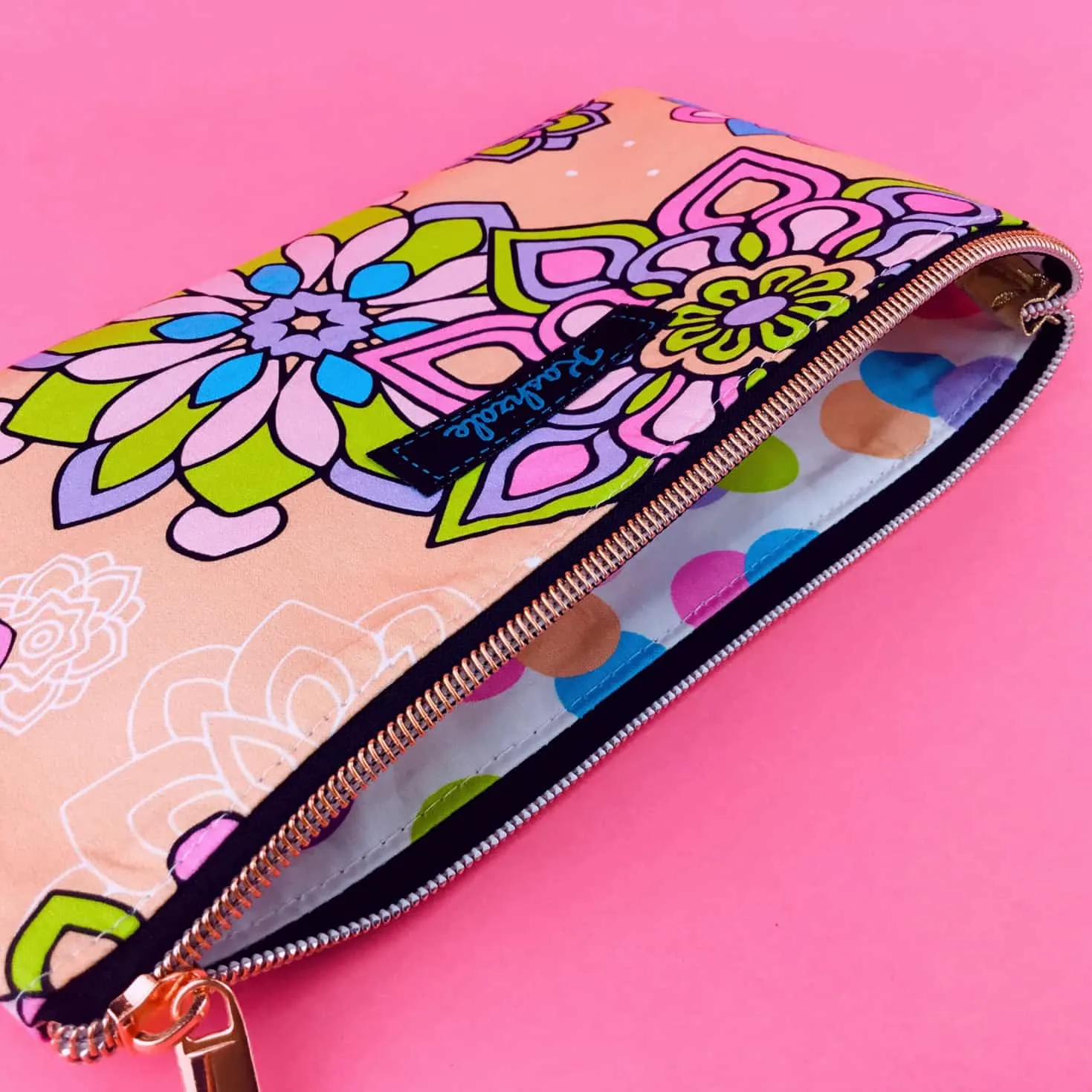 Mandala Magnifica Peach Zipper Pouch, Travel Pouch.  Exclusive Design.