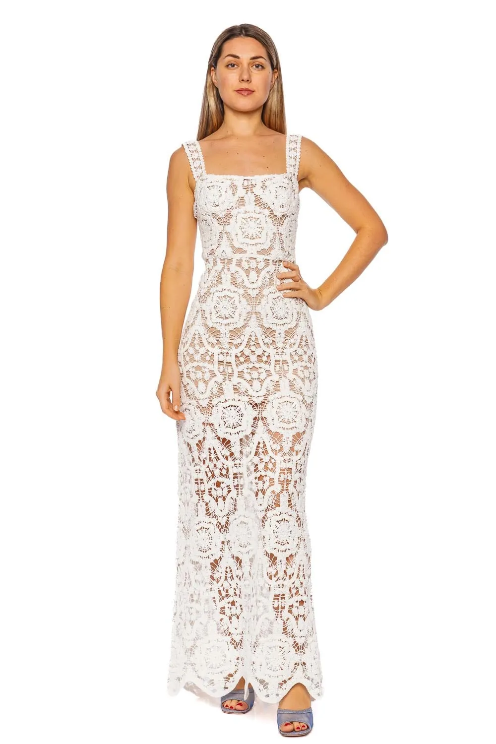 Marley White Crochet Sleeveless Maxi Dress
