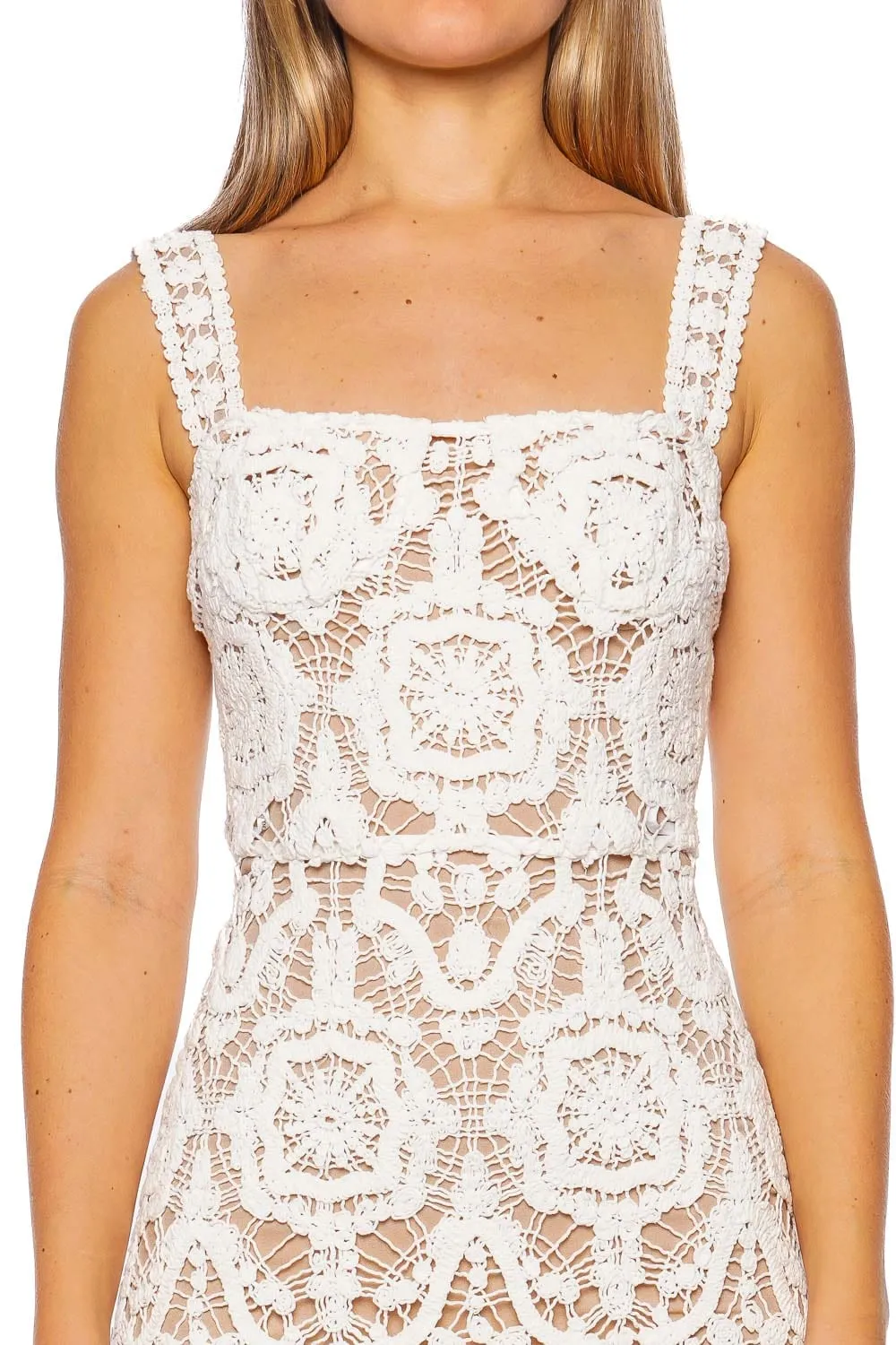Marley White Crochet Sleeveless Maxi Dress