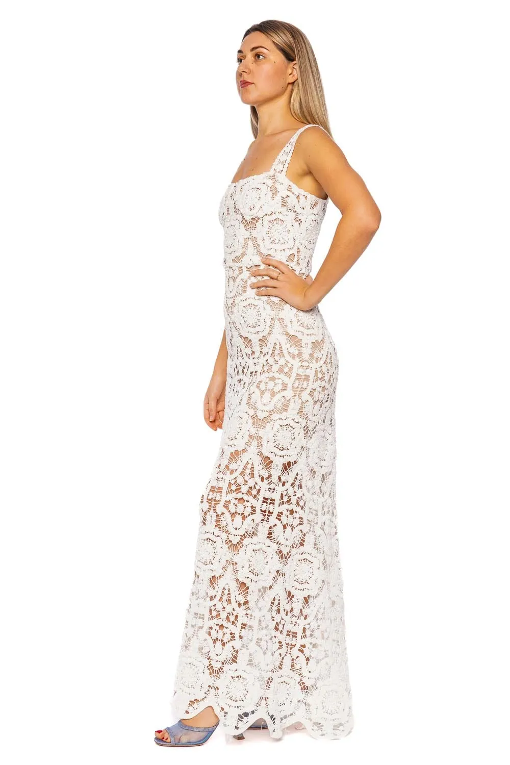 Marley White Crochet Sleeveless Maxi Dress