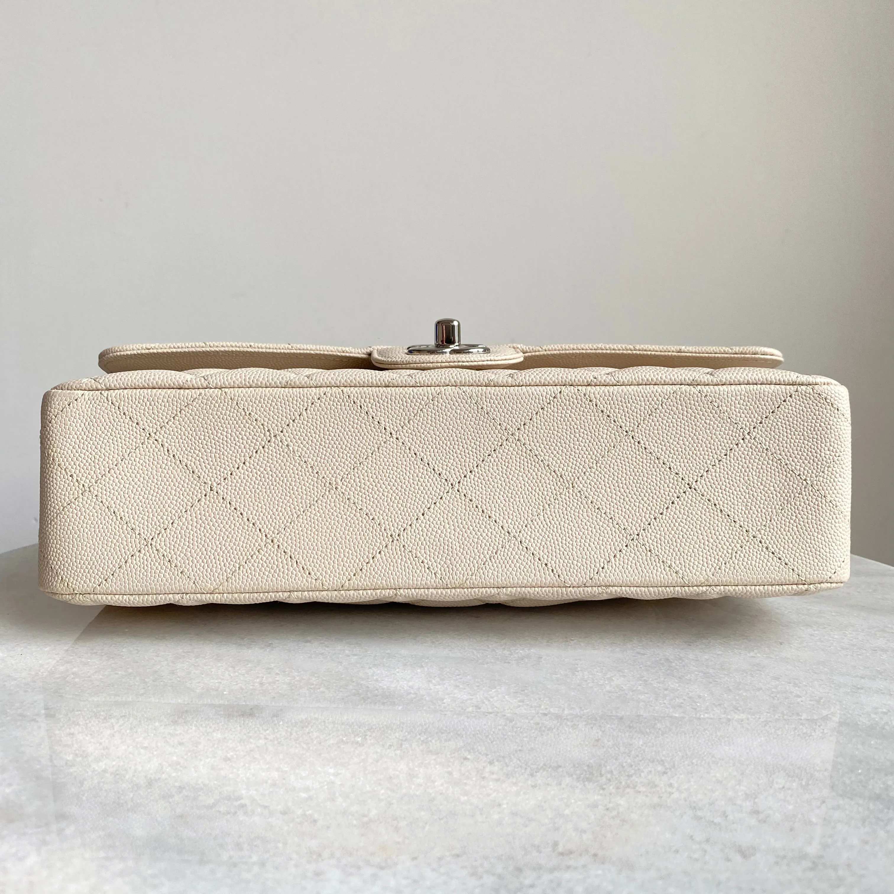 Medium Classic Double Flap Bag in 18C Light Beige Caviar SHW