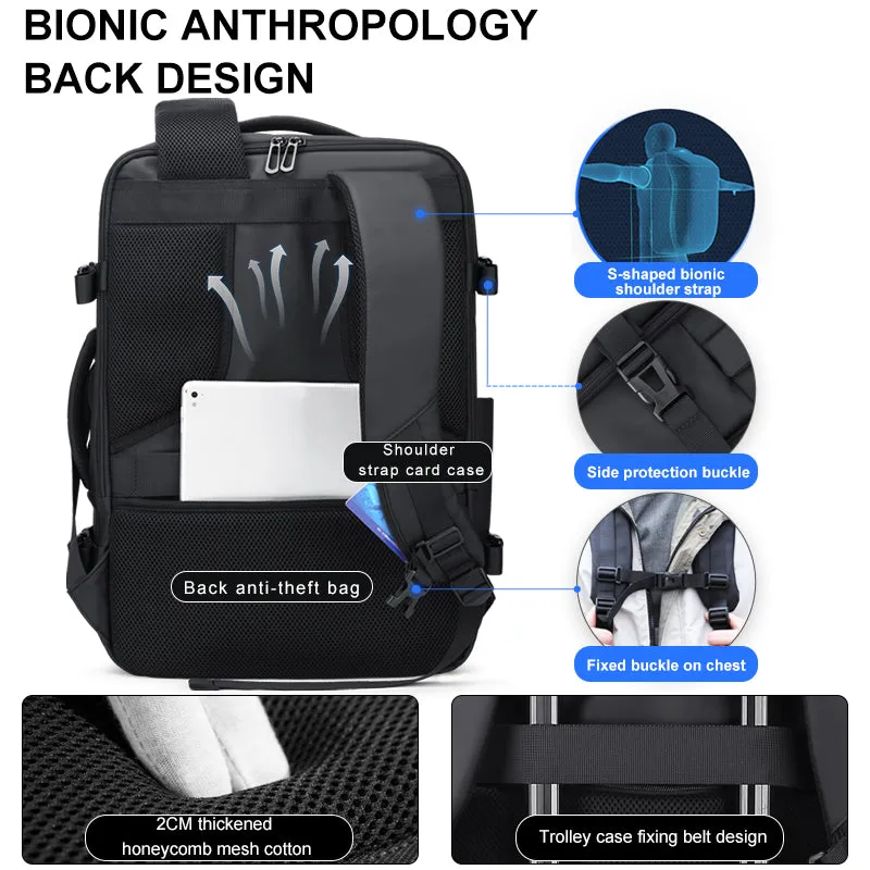 Men Backpack Waterproof 17 Inch Laptop Black