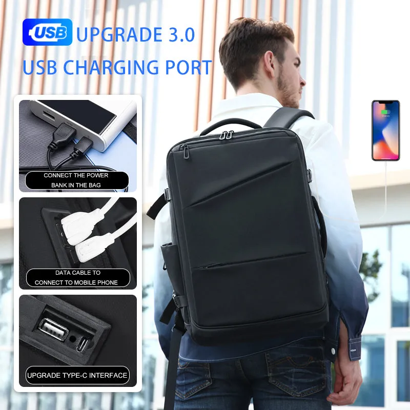 Men Backpack Waterproof 17 Inch Laptop Black