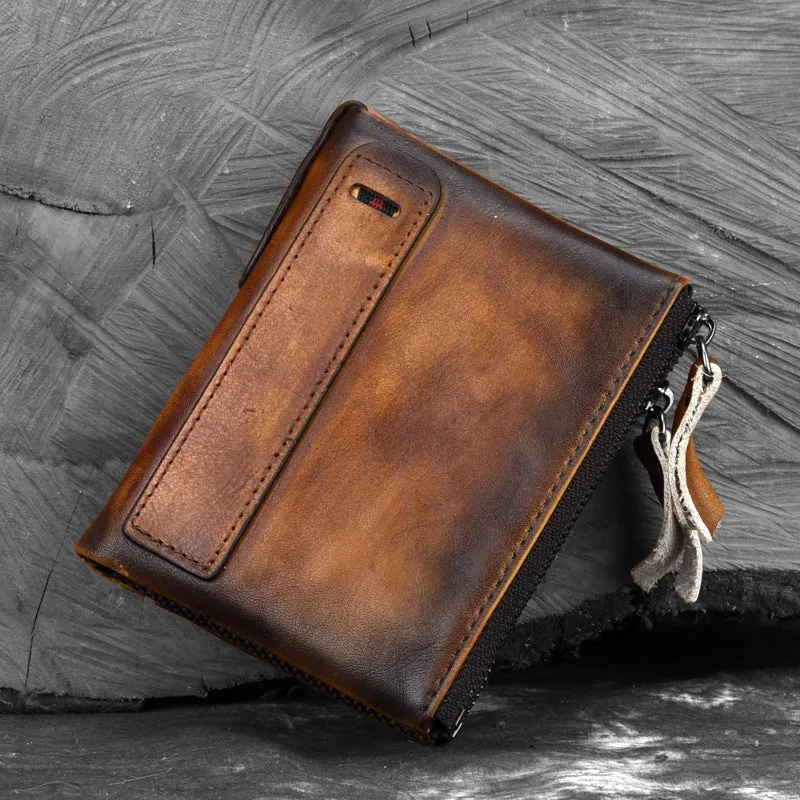 Men's large capacity double zipper wallet
