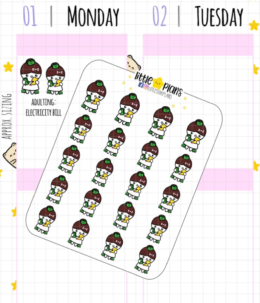 Mimi Adulting Bills: Electricity, Water, Tackle Debt, Cellphone Planner Stickers