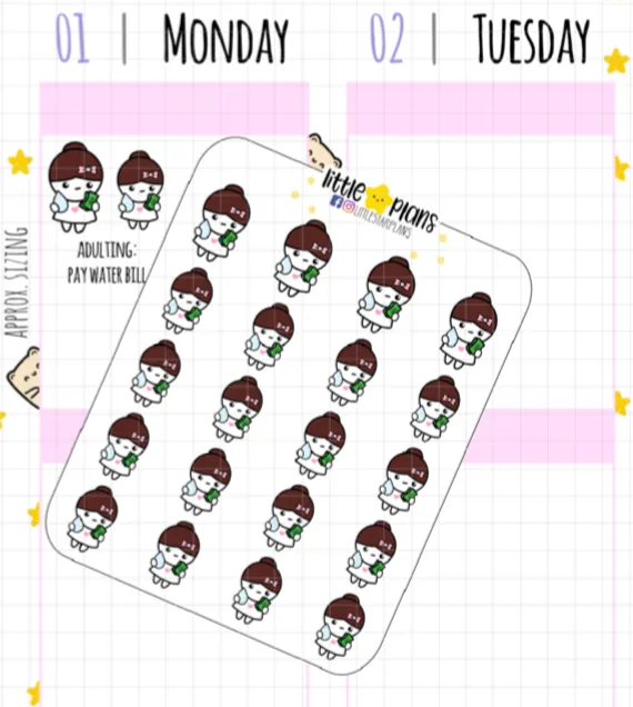 Mimi Adulting Bills: Electricity, Water, Tackle Debt, Cellphone Planner Stickers