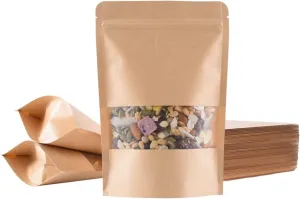 Miorkly 200pcs Paper Bags For Food,Kraft Paper Bags With Window (14x20cm)，Resealable，Waterproof Brown Bags - new but scruffy packaging