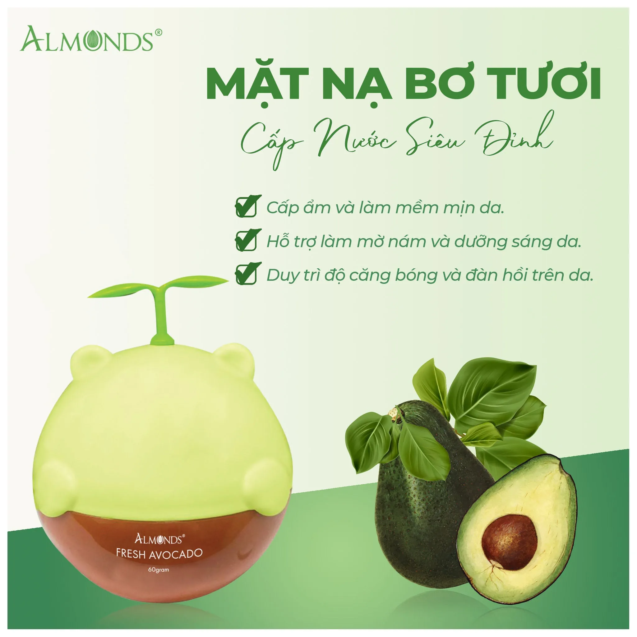 Mặt Nạ Bùn Khoáng Bơ Tươi Almonds Fresh Avocado 60g