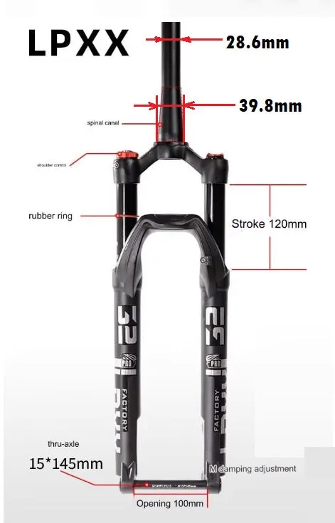 MTB Bike Tapered Fork - 29" 28.6/39.8mm, Air Spring Suspension, 120mm travel