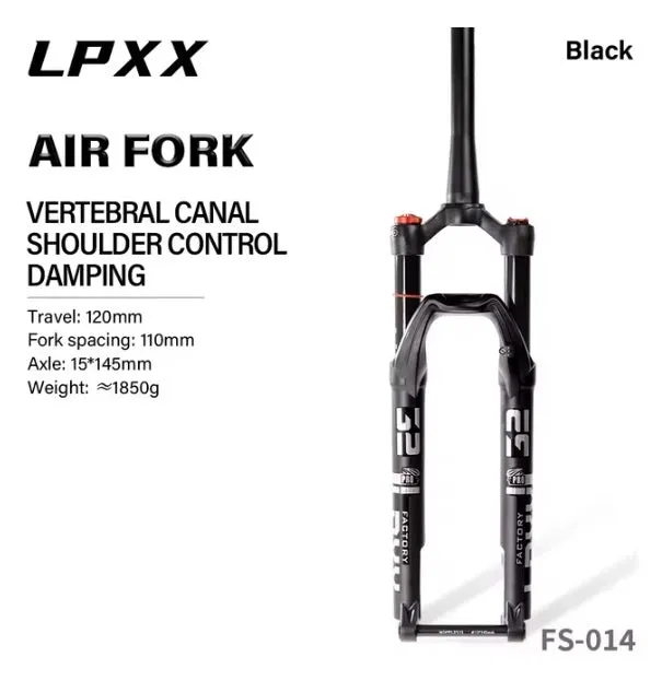 MTB Bike Tapered Fork - 29" 28.6/39.8mm, Air Spring Suspension, 120mm travel