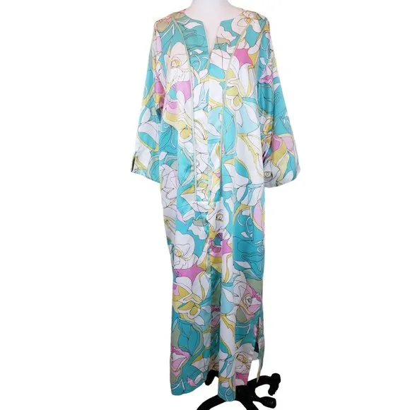 Natori Cruz Long Silky Polyester Zip Front Robe M