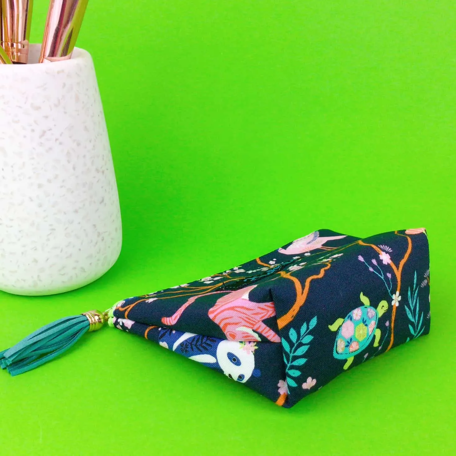 Navy Pandas and Tigers Small Makeup Bag. Navy Small Makeup Bag