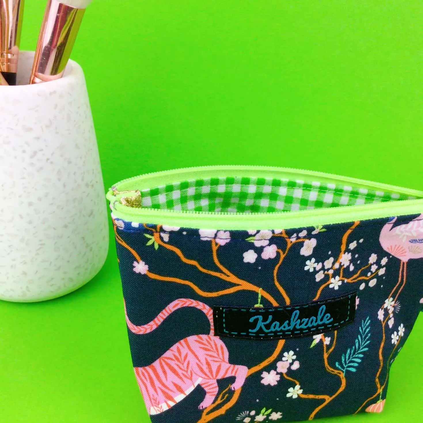 Navy Pandas and Tigers Small Makeup Bag. Navy Small Makeup Bag