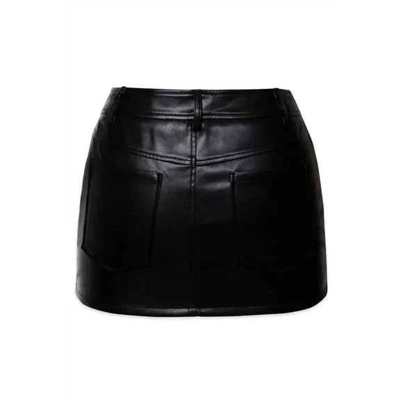NEW REHAB LAB flame patterned leather jacket skirt set in black gold