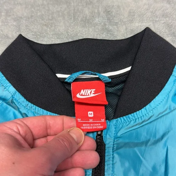 Nike Bomber Jacket, Teal, Black, Zippered Pockets, Polyester, Size M