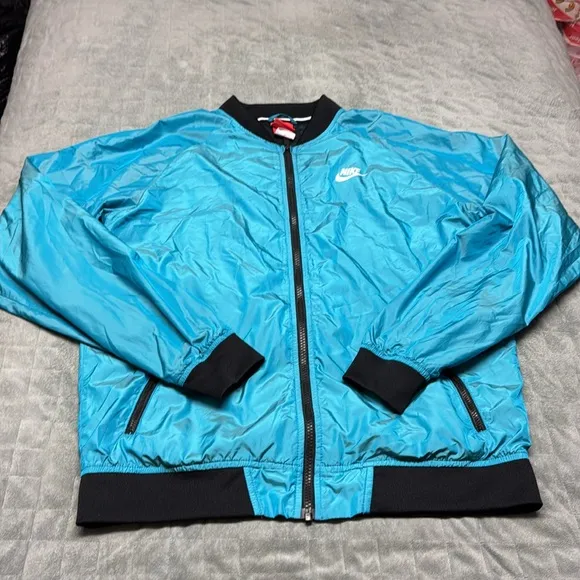 Nike Bomber Jacket, Teal, Black, Zippered Pockets, Polyester, Size M