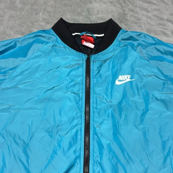 Nike Bomber Jacket, Teal, Black, Zippered Pockets, Polyester, Size M