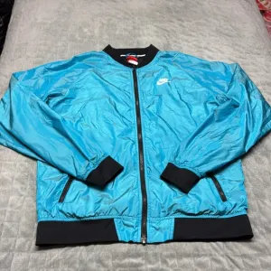 Nike Bomber Jacket, Teal, Black, Zippered Pockets, Polyester, Size M