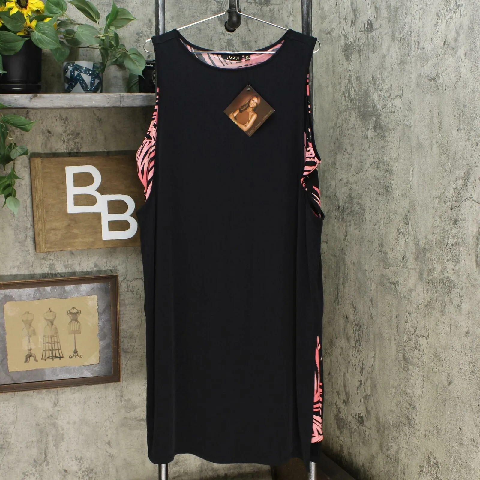 NWT IMAN Womens Boho Chic Two-Layer Dress. 691926-Plus Plus 2X