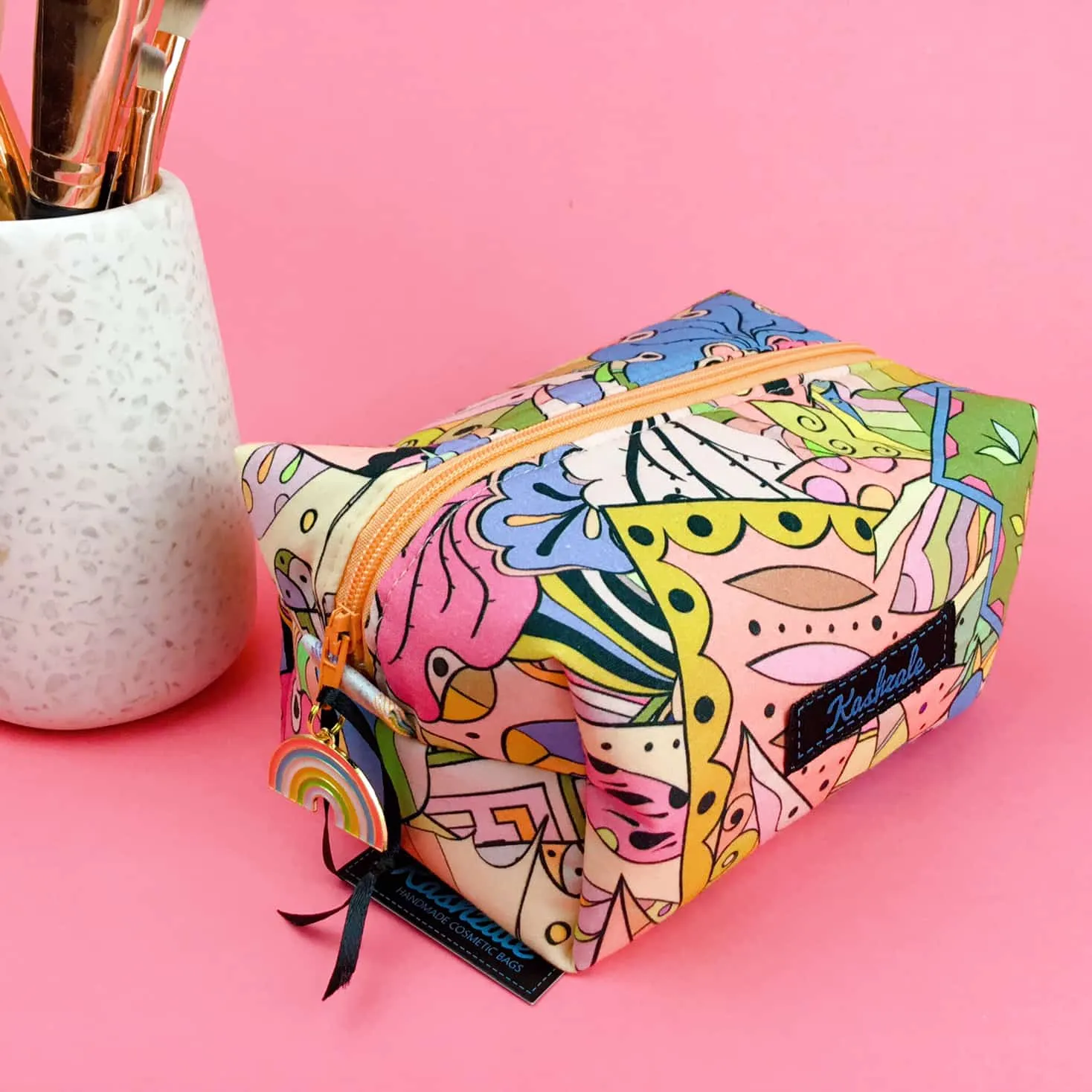 Pastel Abstract Medium Box Makeup Bag.
