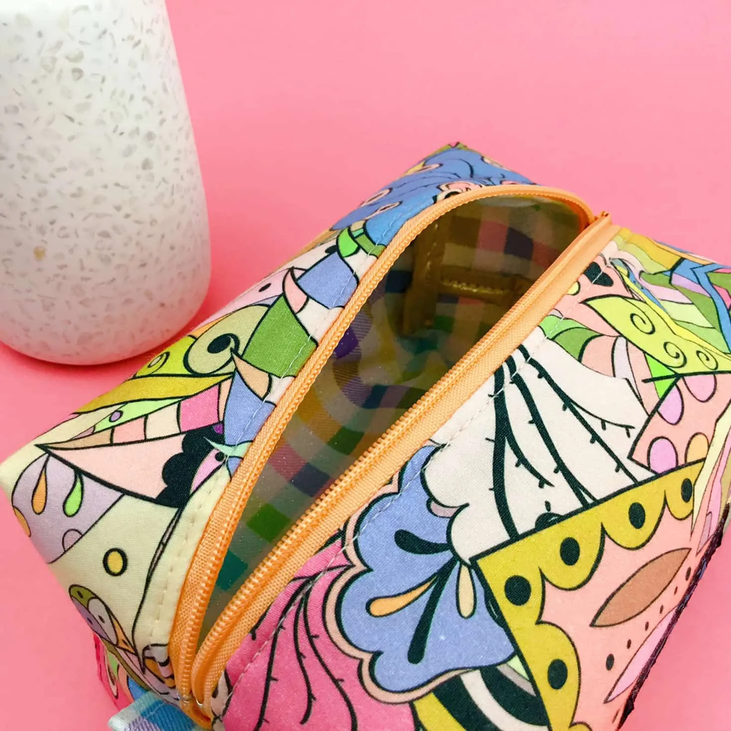 Pastel Abstract Medium Box Makeup Bag.