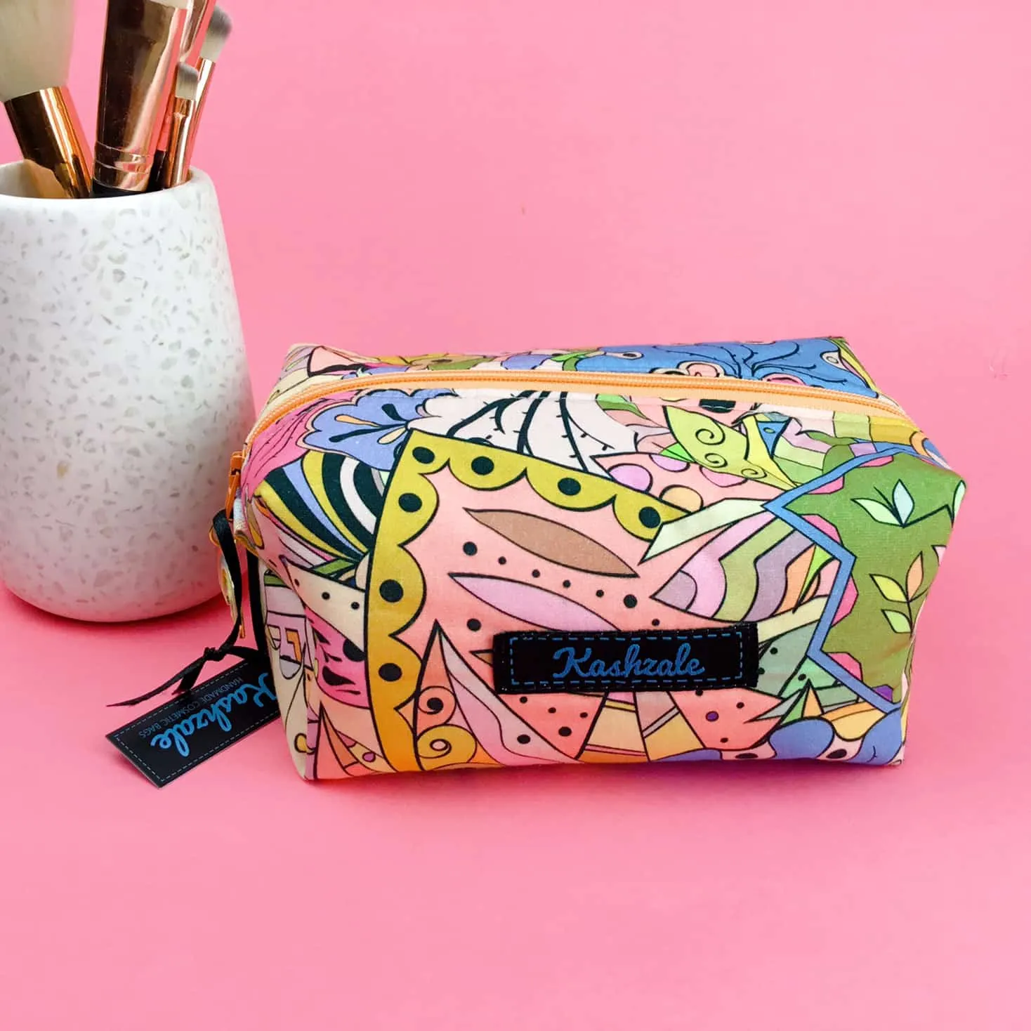 Pastel Abstract Medium Box Makeup Bag.