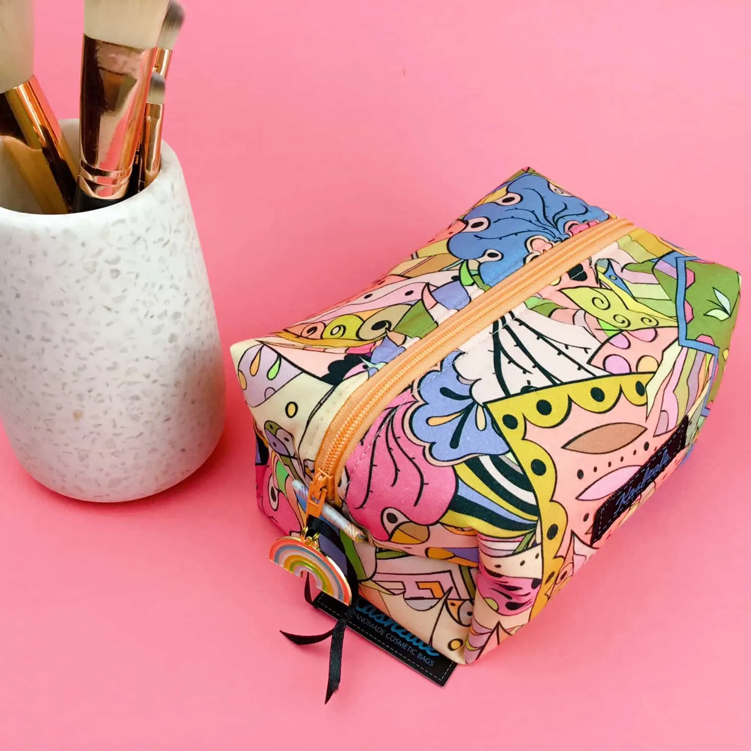 Pastel Abstract Medium Box Makeup Bag.