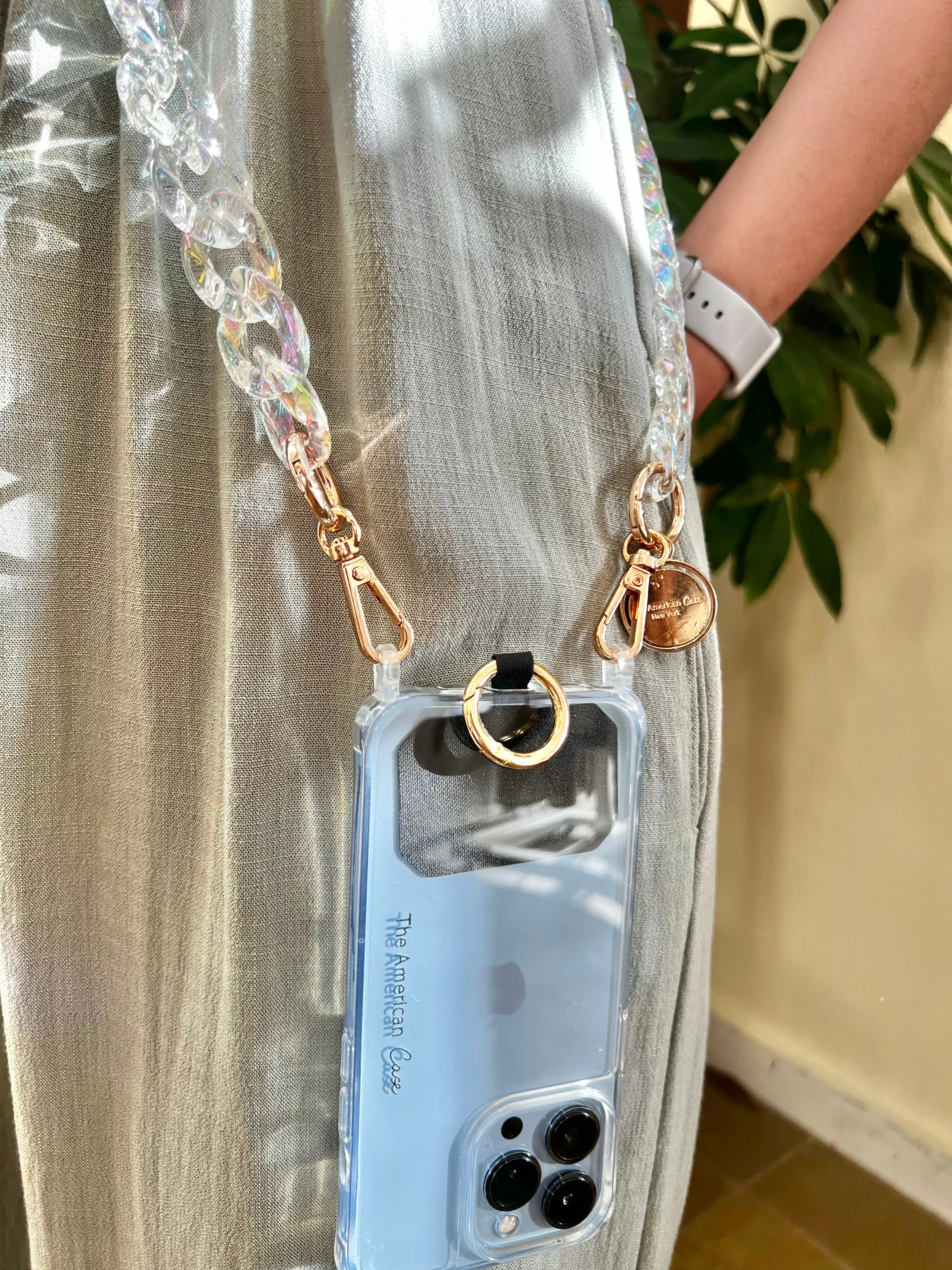 Phone Strap Crystal Effect Resin Chain With Golden Carabiners (Final Sale)