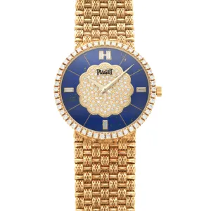 Piaget Yellow Gold Watch Ref. 9066 with Diamond Bezel and Lapis and Diamond Dial