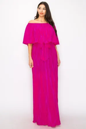 Pleated Off the Shoulder Maxi Dress