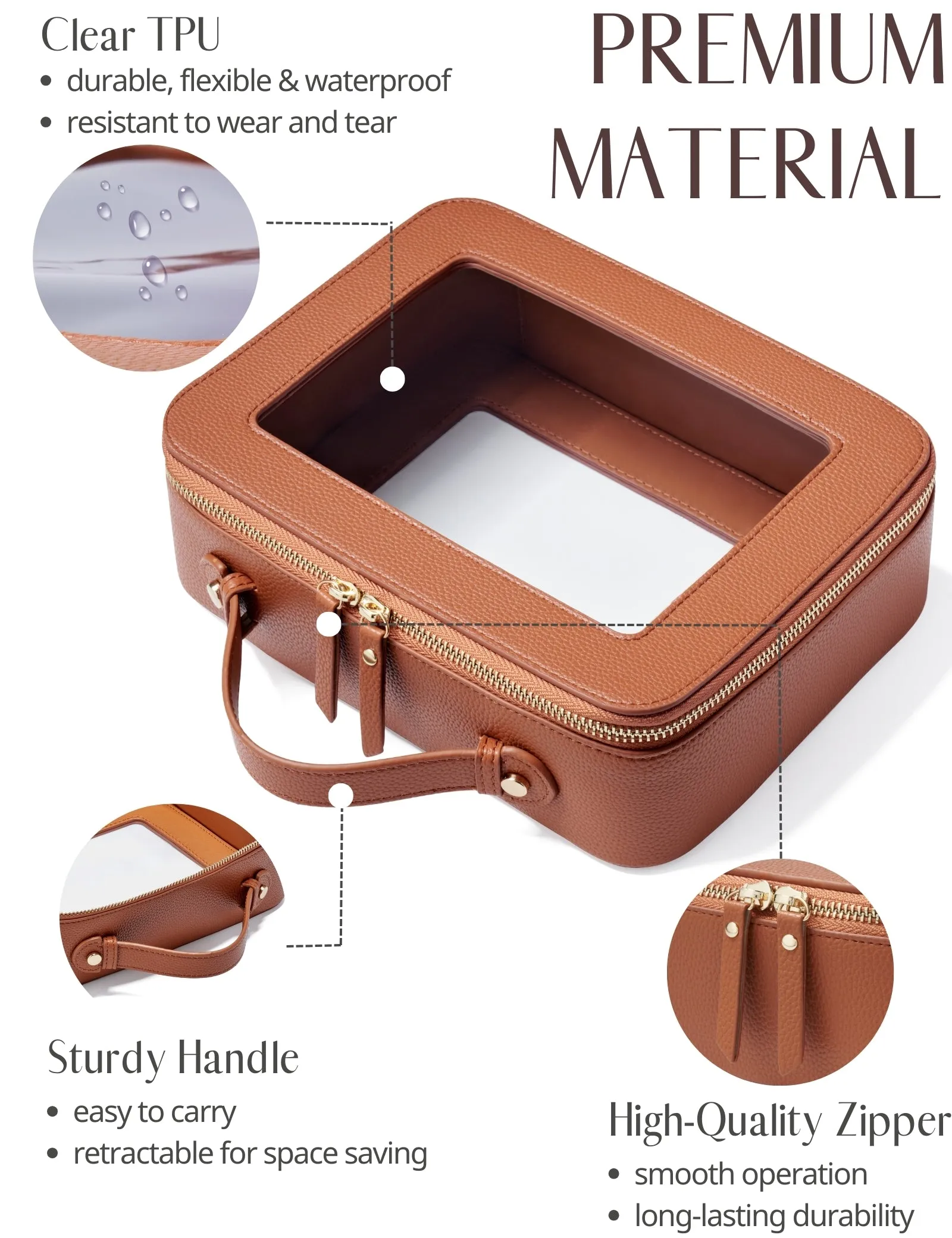 Popvibe Clear Makeup Bag, Large, Brown