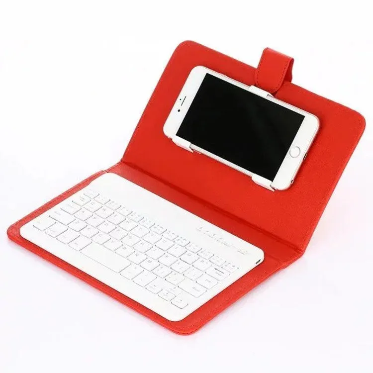 Portable PU Leather Wireless Keyboard Case for iPhone with Bluetooth Keyboard for 4.2-6.8 Inch Phones  pink_Bluetooth keyboard   leather case