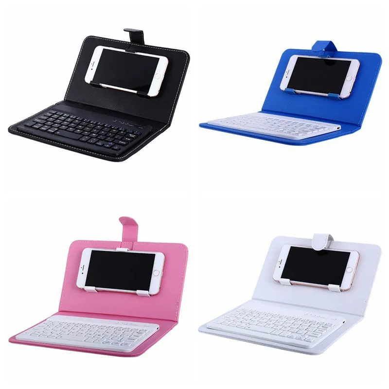 Portable PU Leather Wireless Keyboard Case for iPhone with Bluetooth Keyboard for 4.2-6.8 Inch Phones  Sky blue_Bluetooth keyboard   leather case