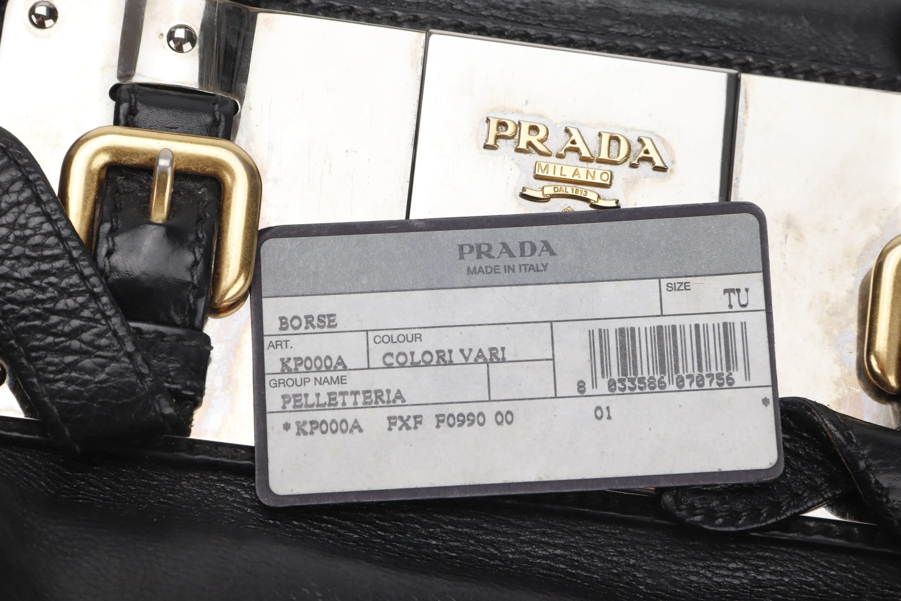 PRADA PLAQUE ZIPPERS BAULETTO BAG DARK BLUE GLACE CALF LEATHER SILVER MIX GOLD HARDWARE, WITH CARD, NO DUST COVER