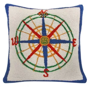 Primary   Green Nautical Compass Throw Pillow