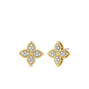 Princess Flower 18K Yellow & White Gold Diamond Pavé Stud Earrings