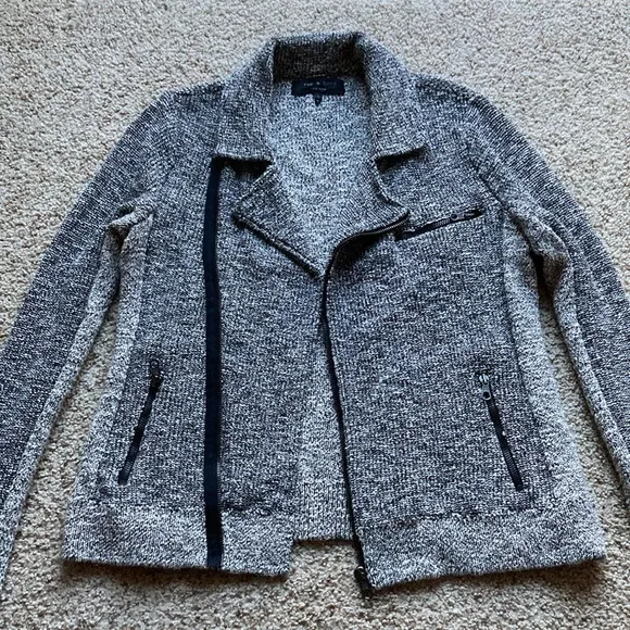 Rag &amp; Bone Women’s Hart Tweed Gray Knit Moto Jacket Sz M