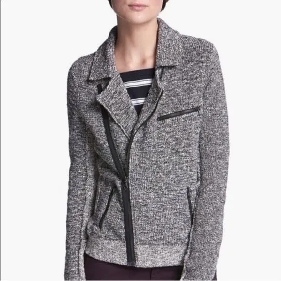Rag &amp; Bone Women’s Hart Tweed Gray Knit Moto Jacket Sz M