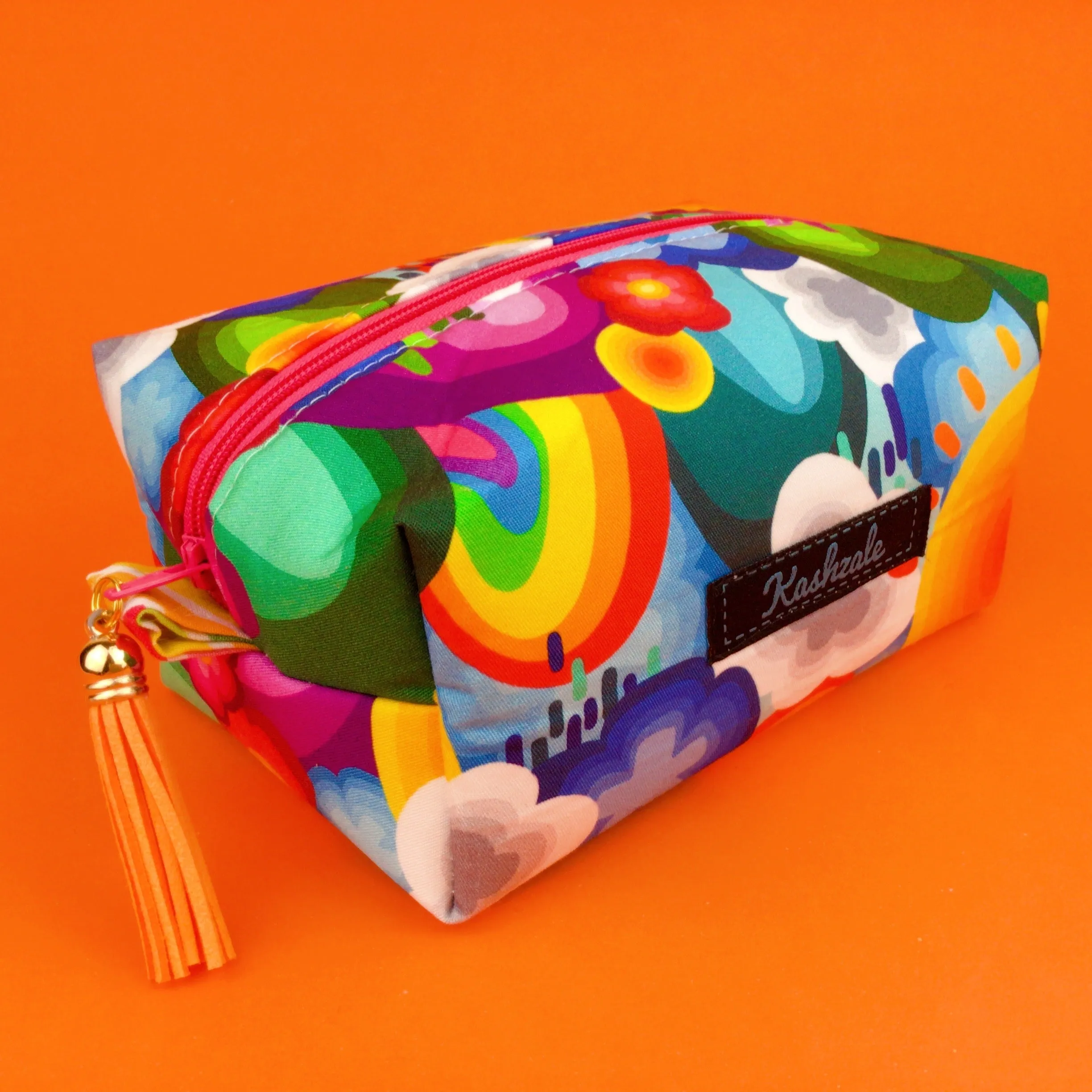 Rainbow Land Medium Box Makeup Bag.  Kasey Rainbow Design.