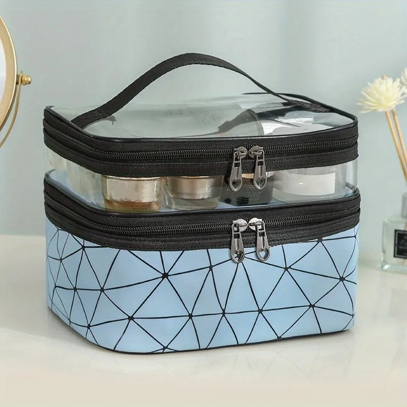 realaiot  Clear Makeup Bag Organizers, Waterproof PVC Double Layer Cosmetic Bag, Portable Travel Toiletry Bags